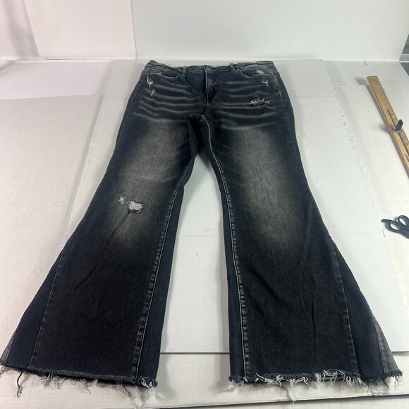 Flying Monkey Jeans Women's 34* High Rise Side Panel Flare Black Denim Tag 32 - Picture 1 of 15